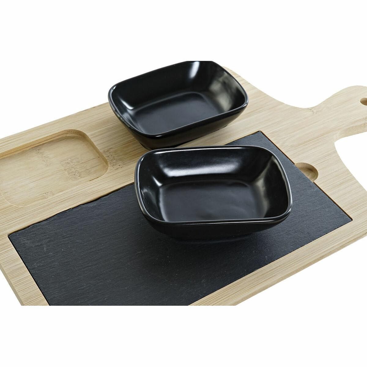 Sæt til appetizere Sort Natur Bambus Plastik Stentøj Bræt Cottage 33 x 19,7 x 3,5 cm (4 stk)