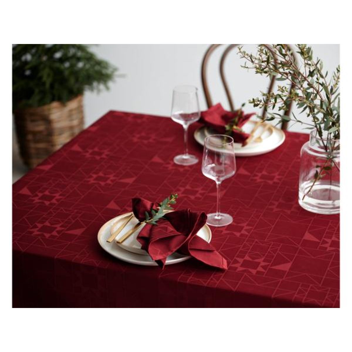 Södahl - Juledug 140x370 Star Damask Red