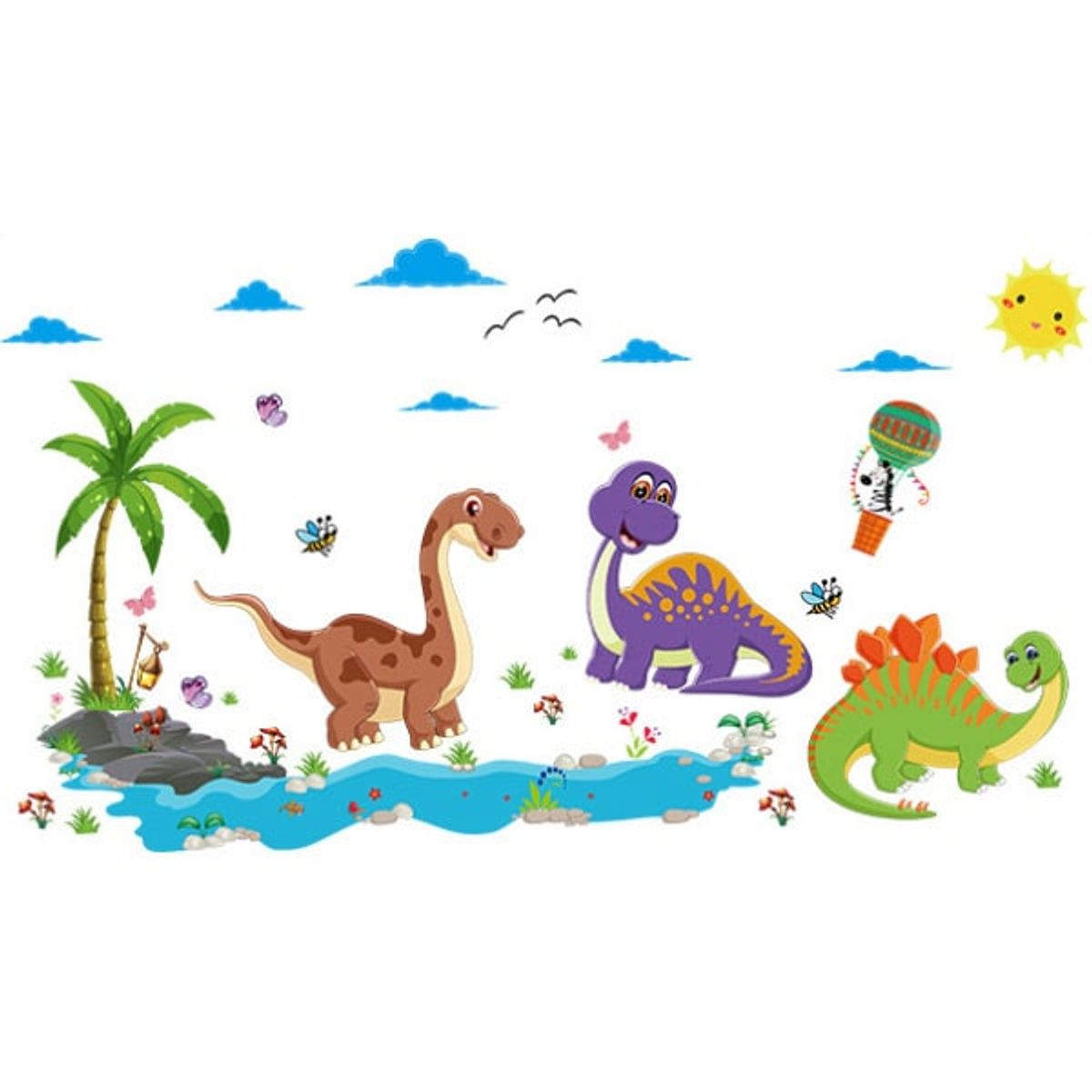 Sød dinosaurus wallsticker med nuttede baby dinoer. 90x60cm.