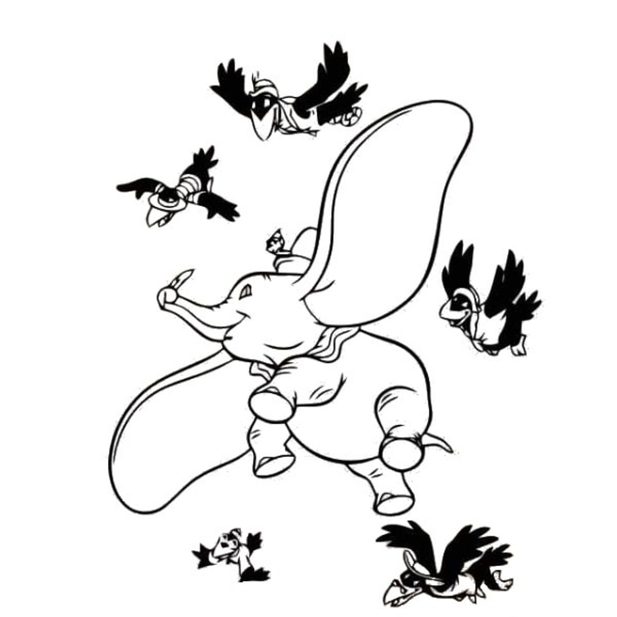 Sød wallsticker med Dumbo og hans krage venner. 42x55cm.