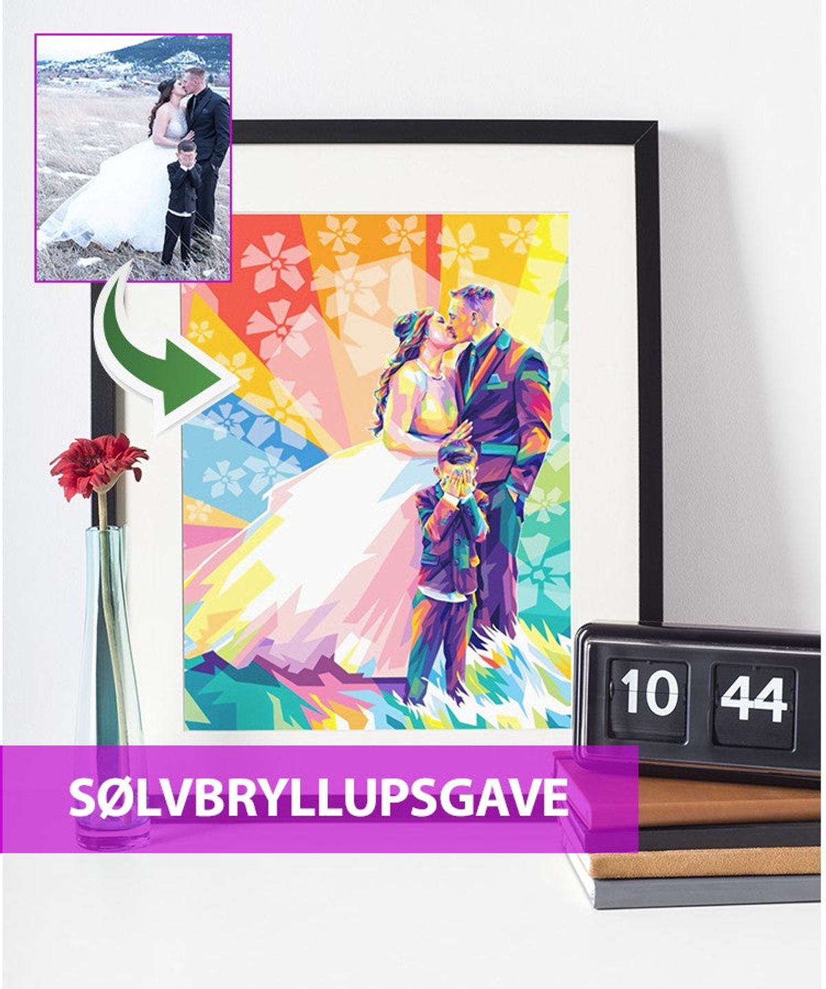 Sølvbryllupsgave - pop art tegning efter dine fotos