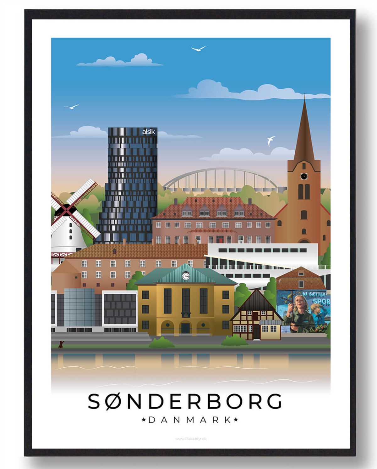 Sønderborg byplakat med hvid kant (RESTPARTI) (Størrelse: XL - 70x100cm)