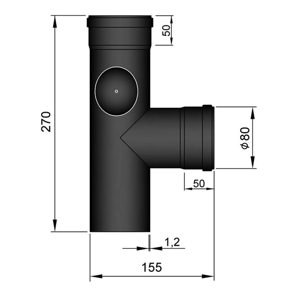 T-sektion Hun/Hun m. dør Ø80 mm