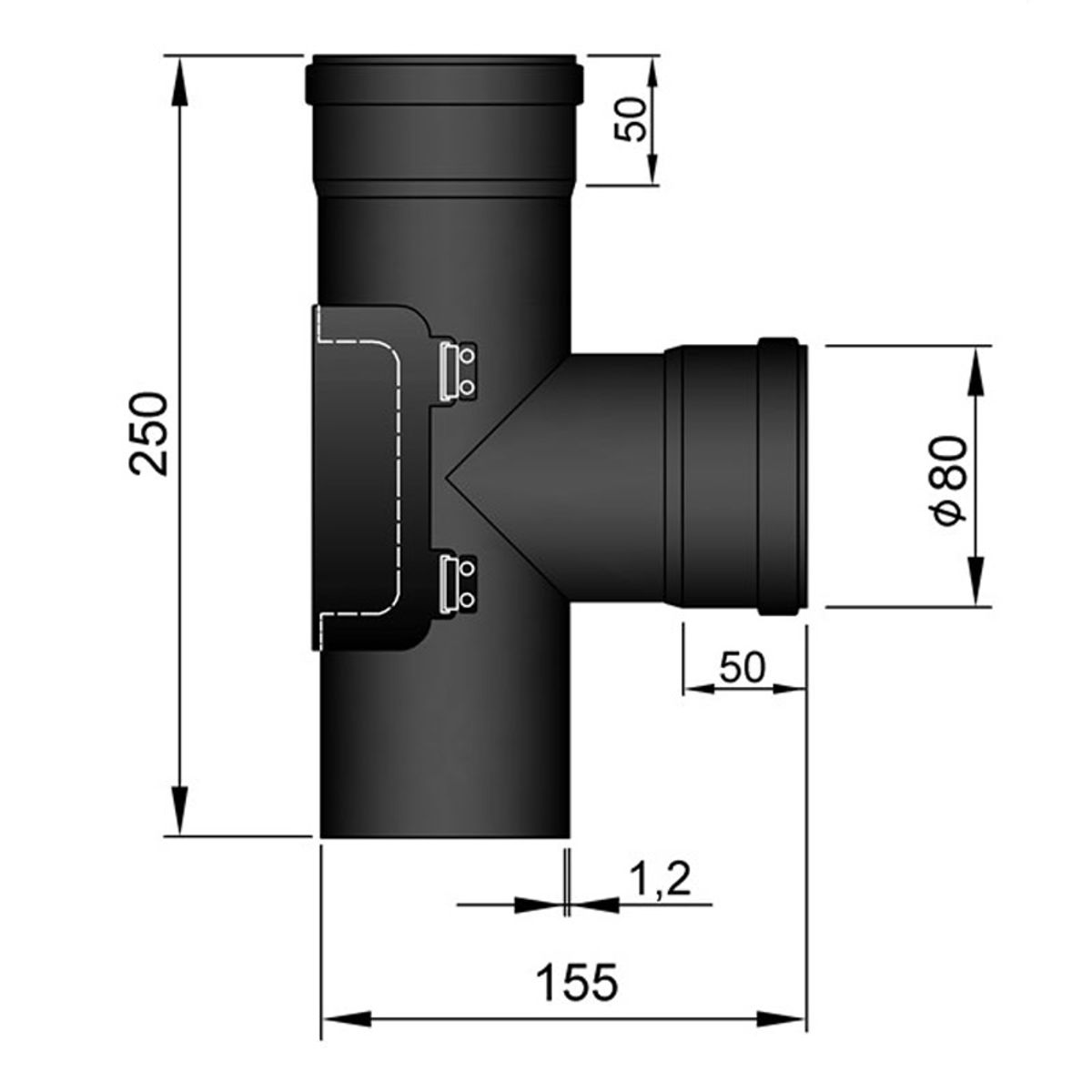 T-sektion Hun/Hun m. Dør Ø80 mm