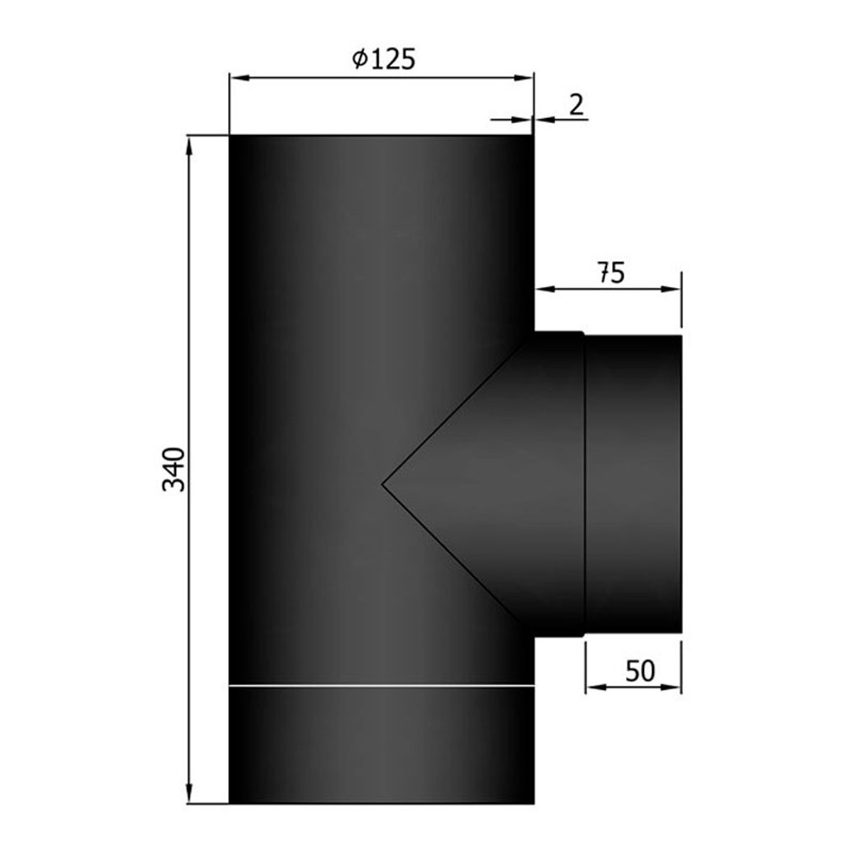 T-stykke Hun/Han Ø125 mm