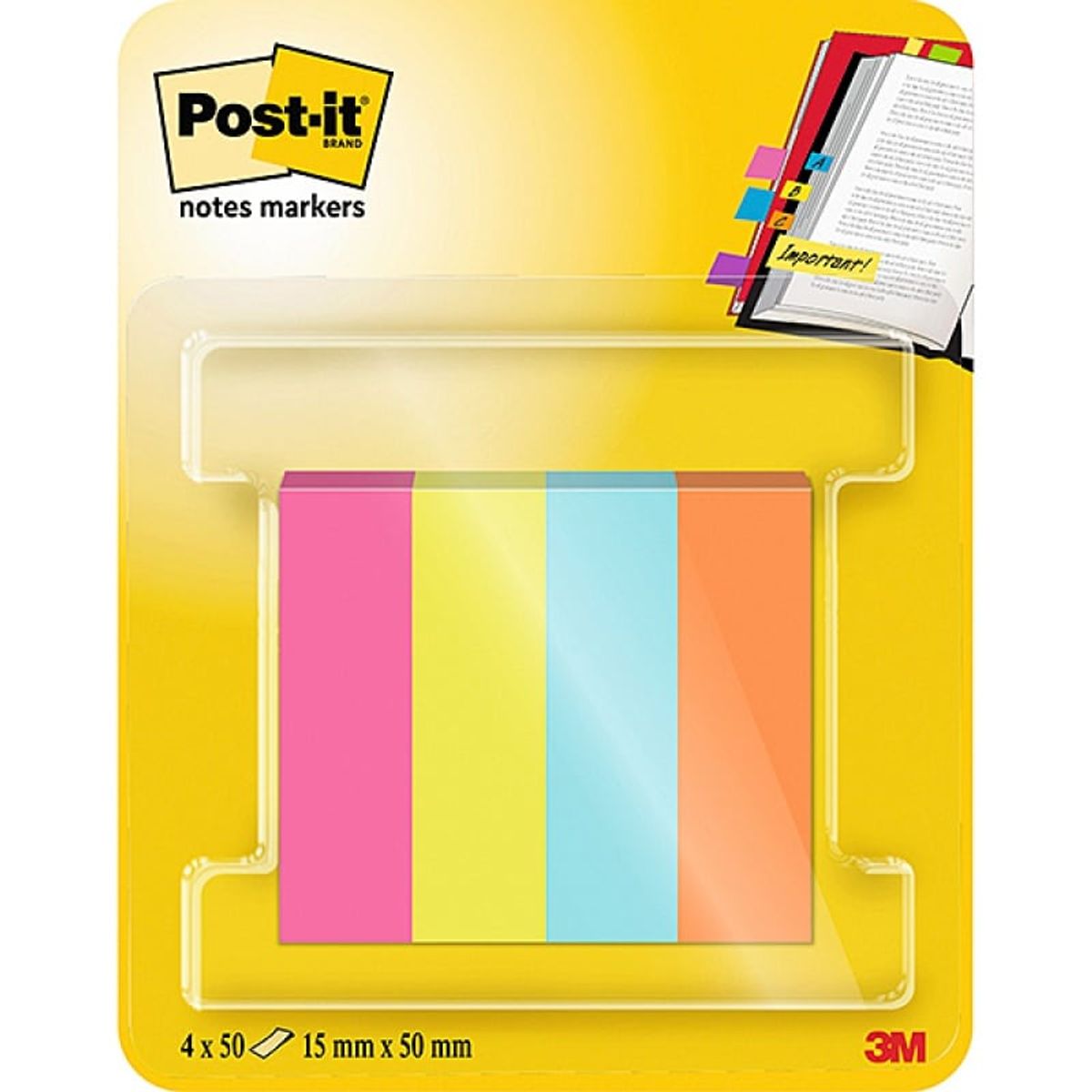 Tags POST-IT® (670-4POP-EU), papir, 12,7x44,4mm, 4x50 ark, farveblanding neon, 1 PA