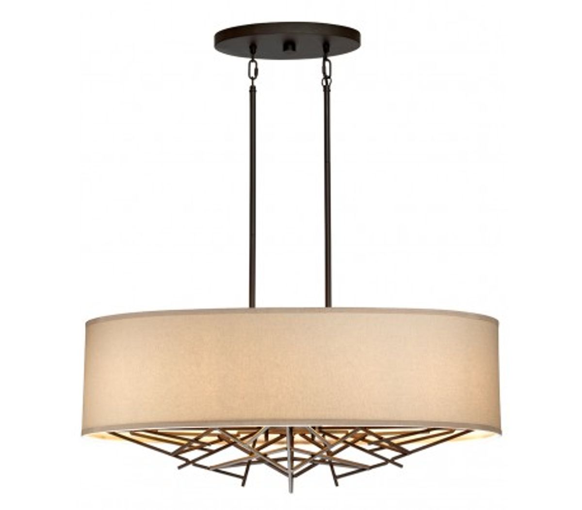 Taiko Loftlampe i stål og tekstil Ø80 x 31 cm 5 x E27 - Antik bronze/Natur