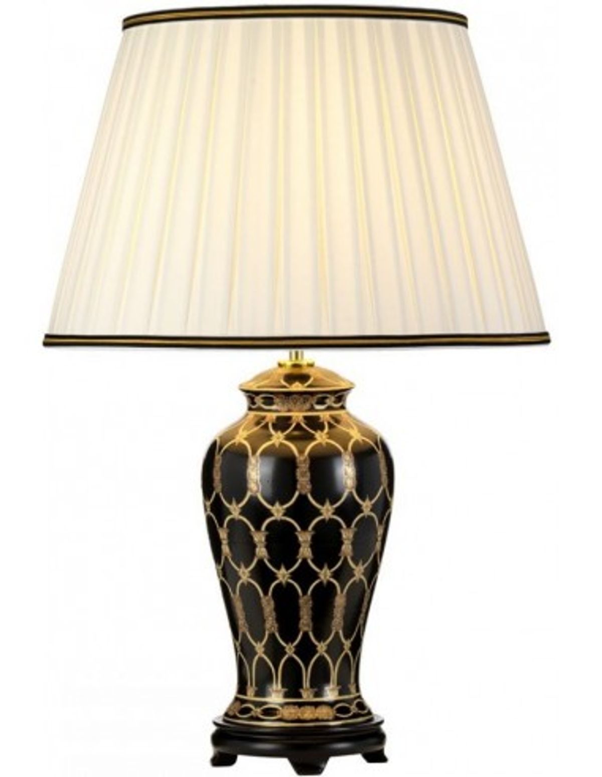 Taipei Bordlampe i keramik og bomuld H68 cm 1 x E27 - Sort/Guld/Elfenbenshvid