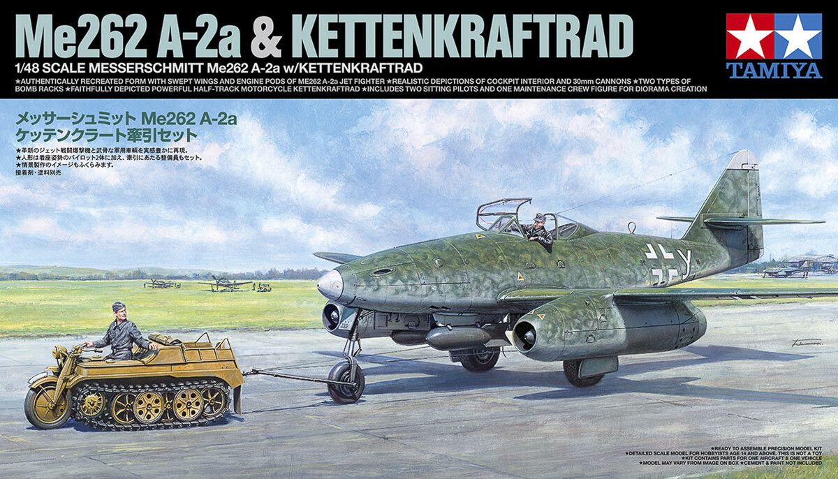 Tamiya - Me262 A-2a & Kettenkraftrad Fly Byggesæt - 1:48 - 25215