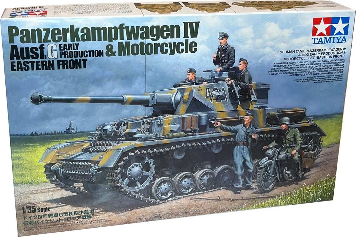 Tamiya - Panzerkampfwagen Iv Ausf.g & Motorcycle Byggesæt - 1:35 - 25209