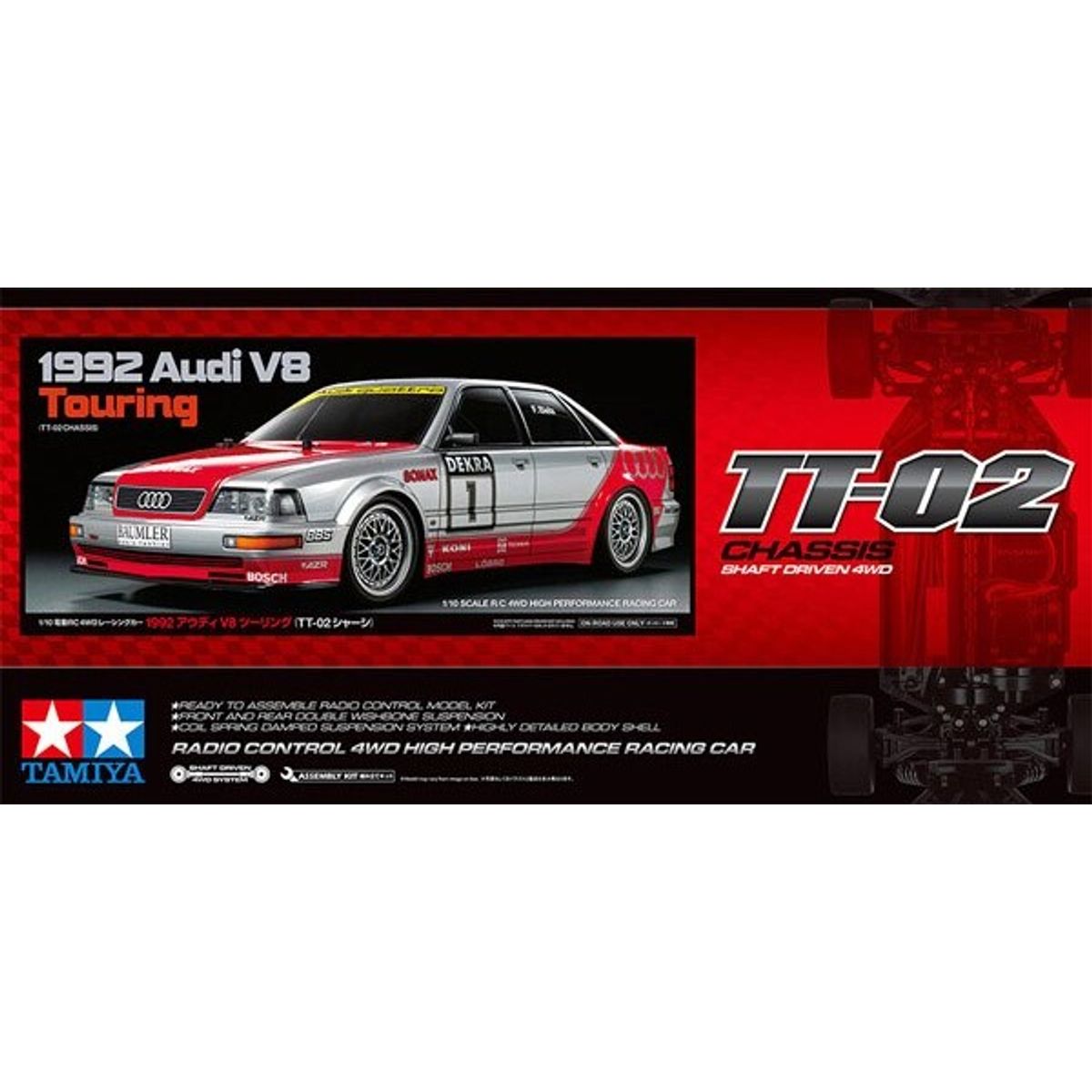 Tamiya Rc Audi V8 Touring 1992 Tt-02 Fjernstyret Bil Byggesæt - 1:10 - 58699