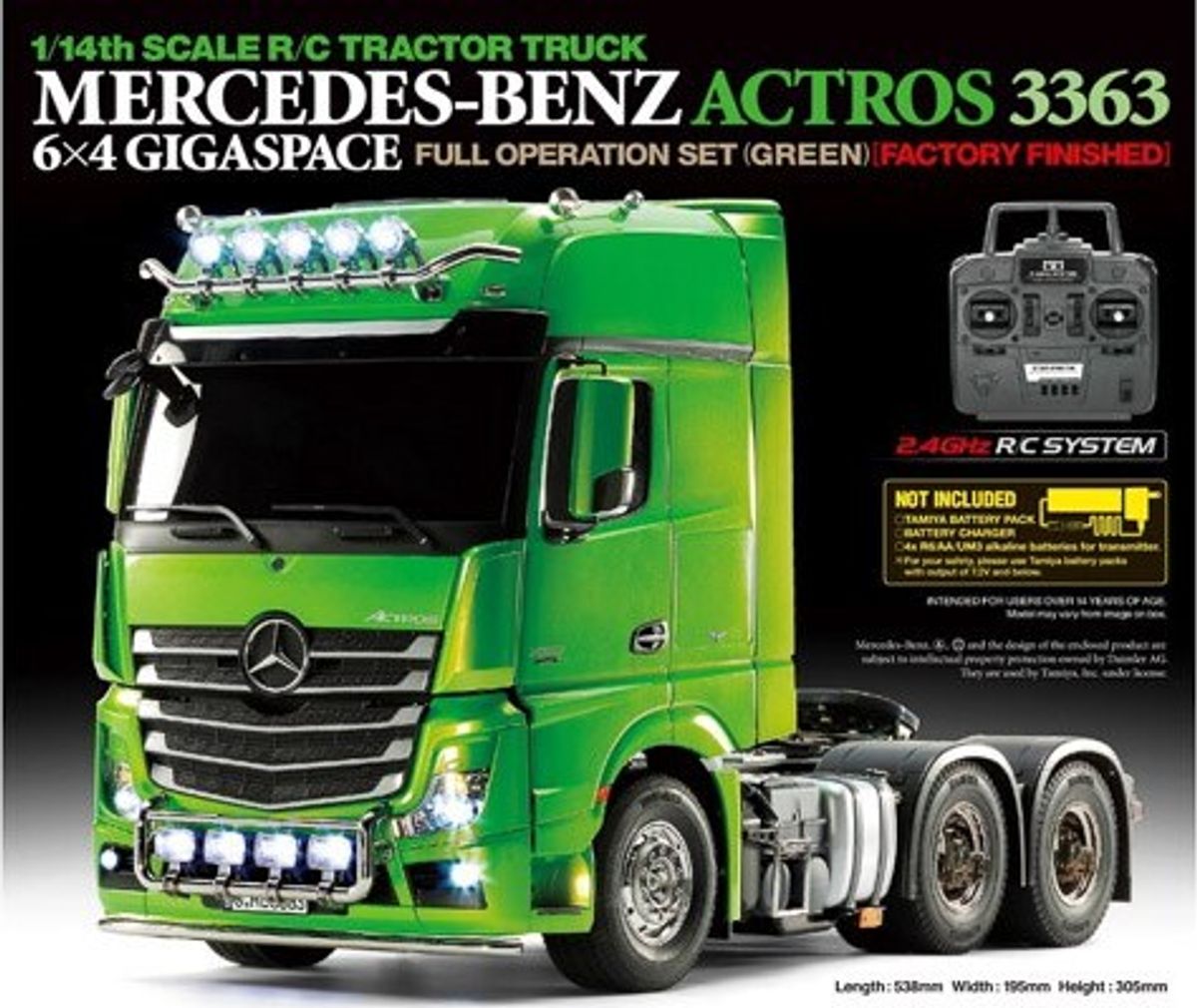 Tamiya - Rc Full Option Actros 3363 Fjernstyret Lastbil - Grøn - 1:14 - 23801