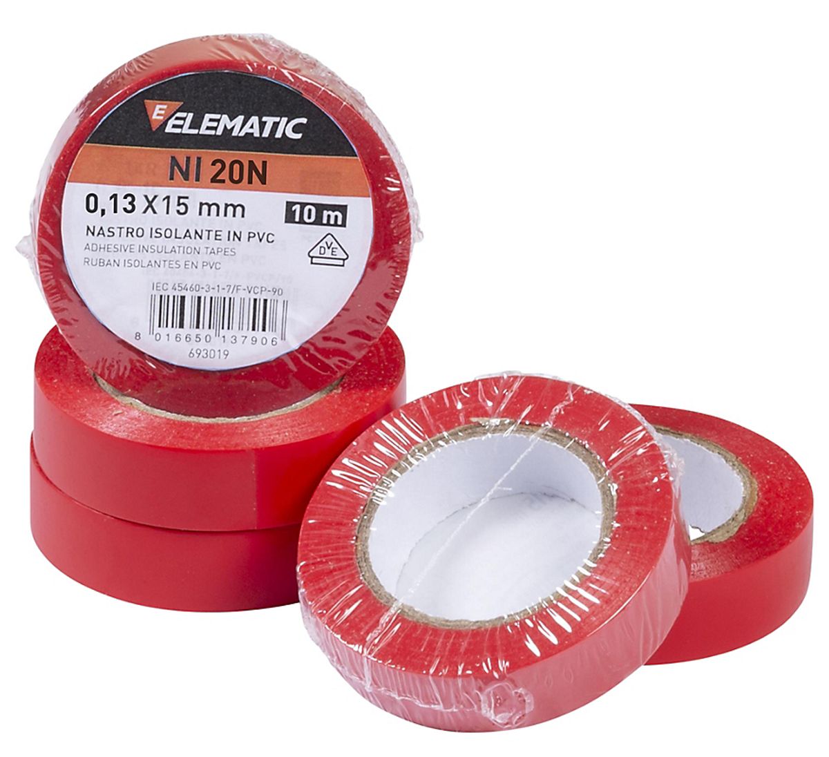 Tape 15mmx10m EM PVC isolerbånd, rød, NI-20R