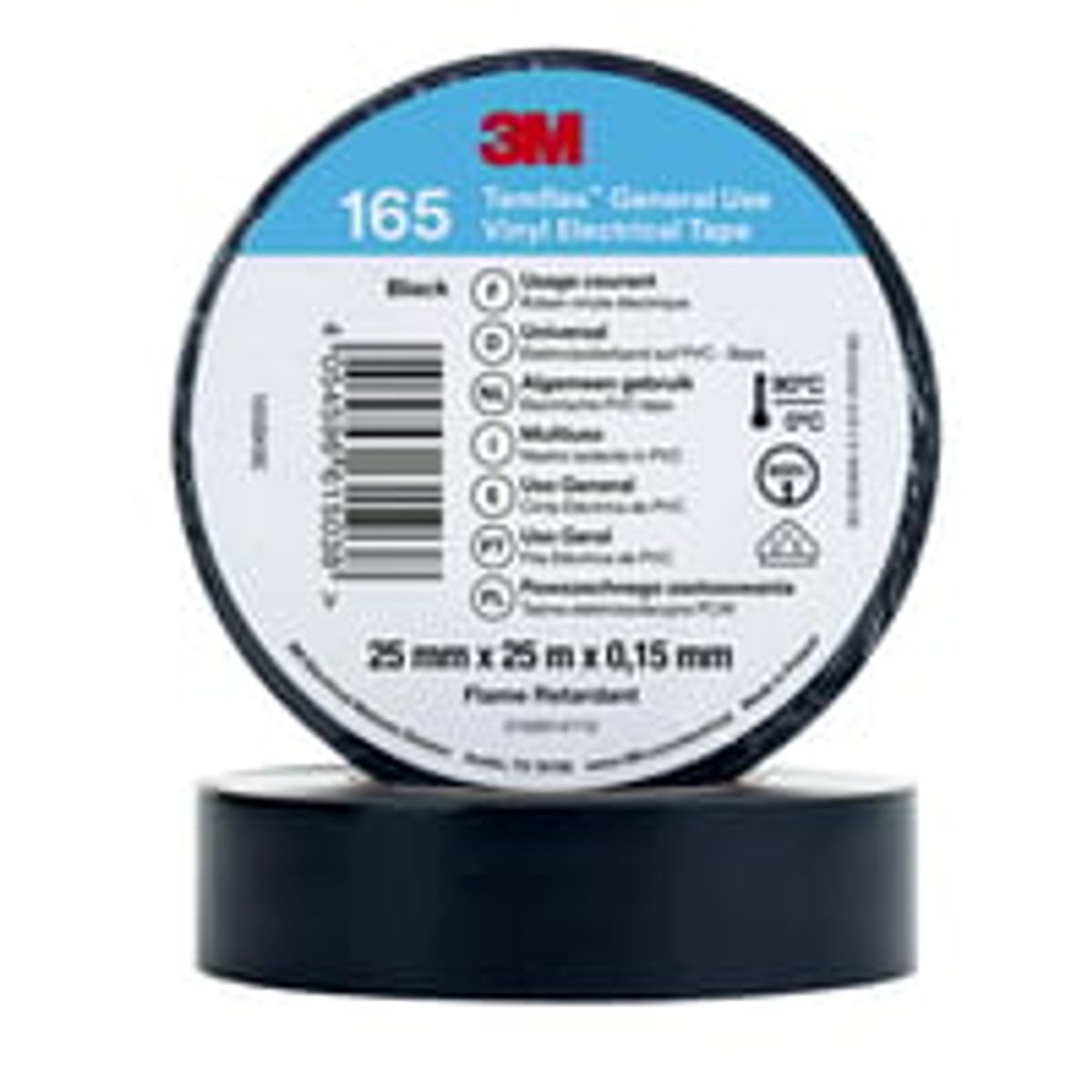 Tape vinyl 165 25MMX25M sort - 100 stk