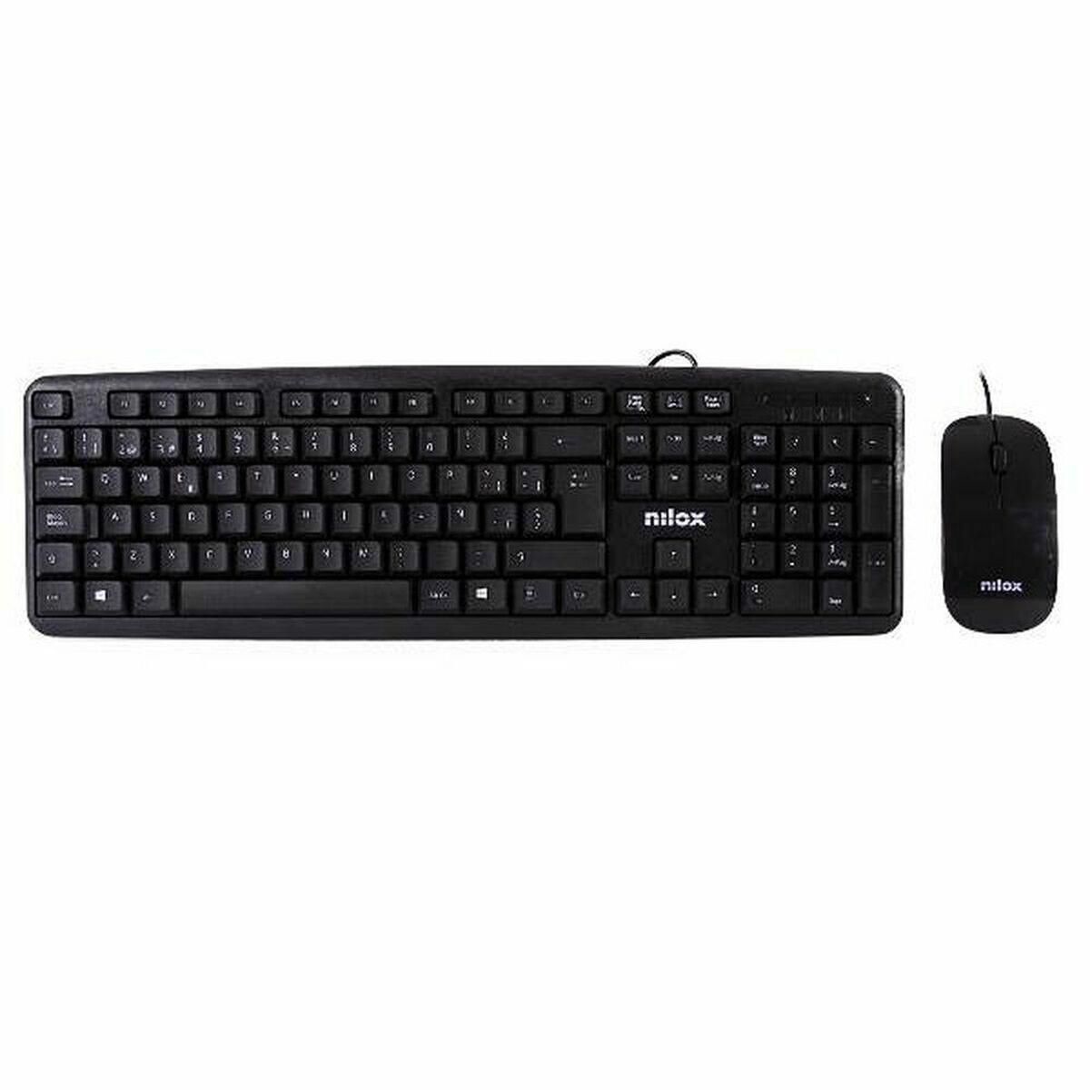 Tastatur og mus Nilox COMBO USB NILOX - TECLADO + RATÓN FLAT Sort Spansk qwerty QWERTY