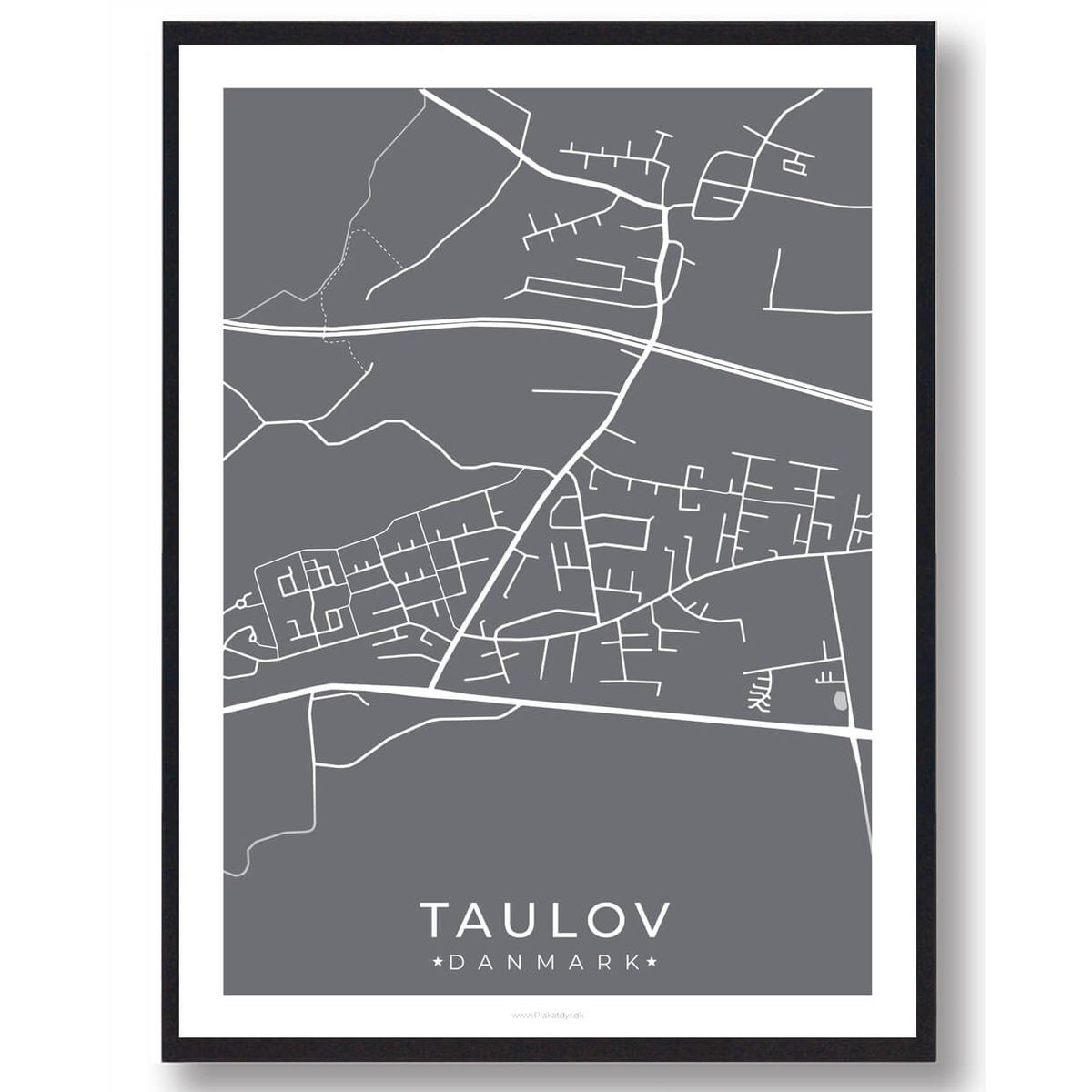 Taulov by plakat - grå (Størrelse: M - 30x40cm)