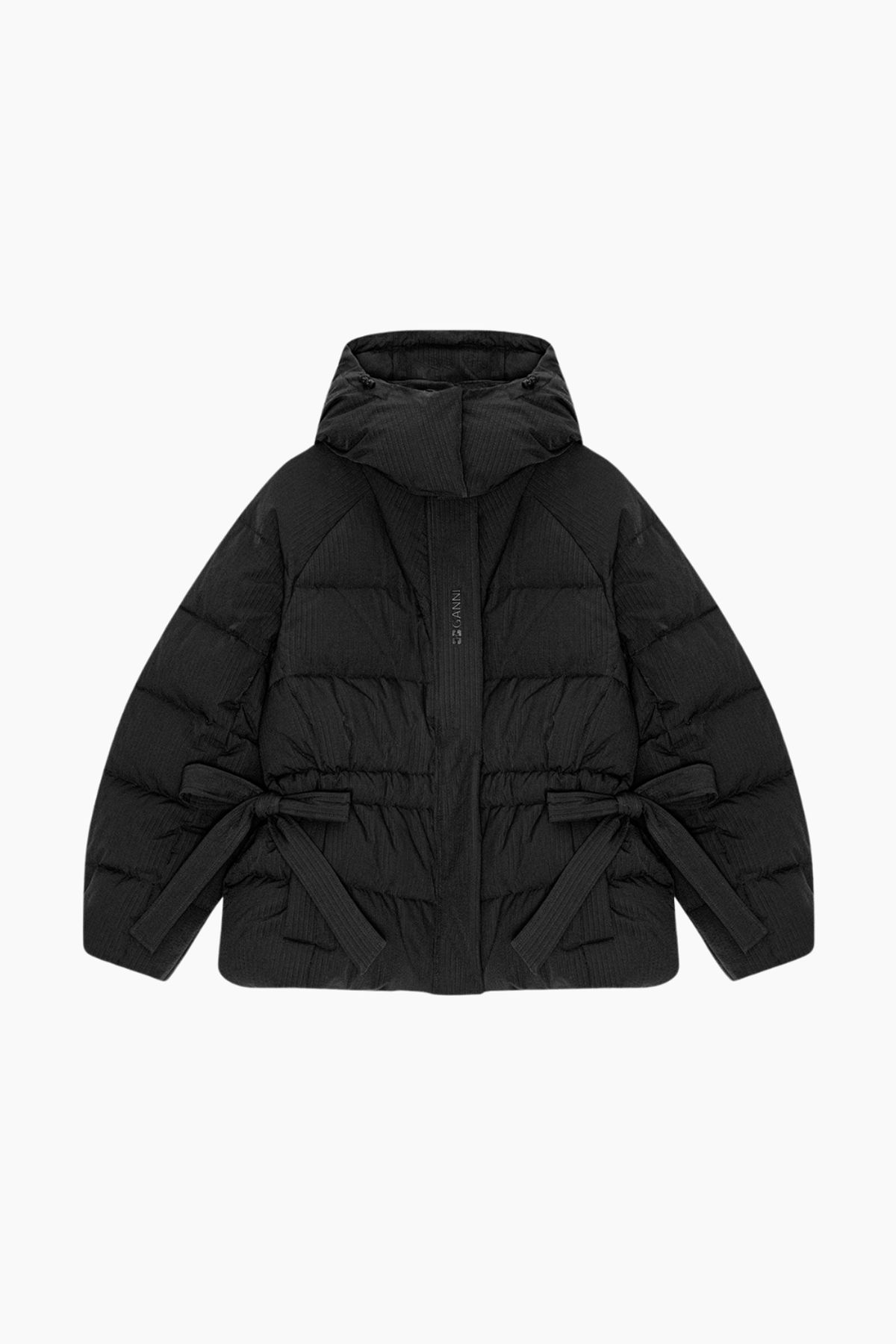 Tech Seersucker Oversized Puffer Jacket F9496 - Black - GANNI - Sort L/XL