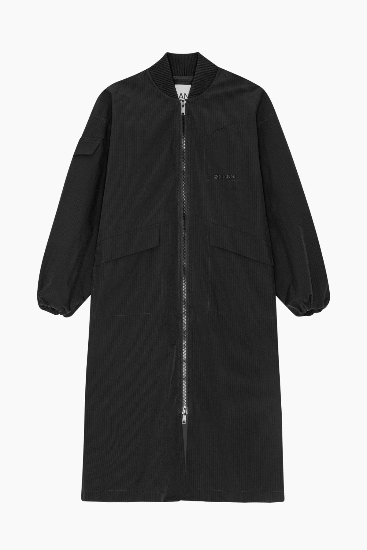 Tech Seersucker Oversized Shell Coat F9468 - Black - GANNI - Sort XXS/XS