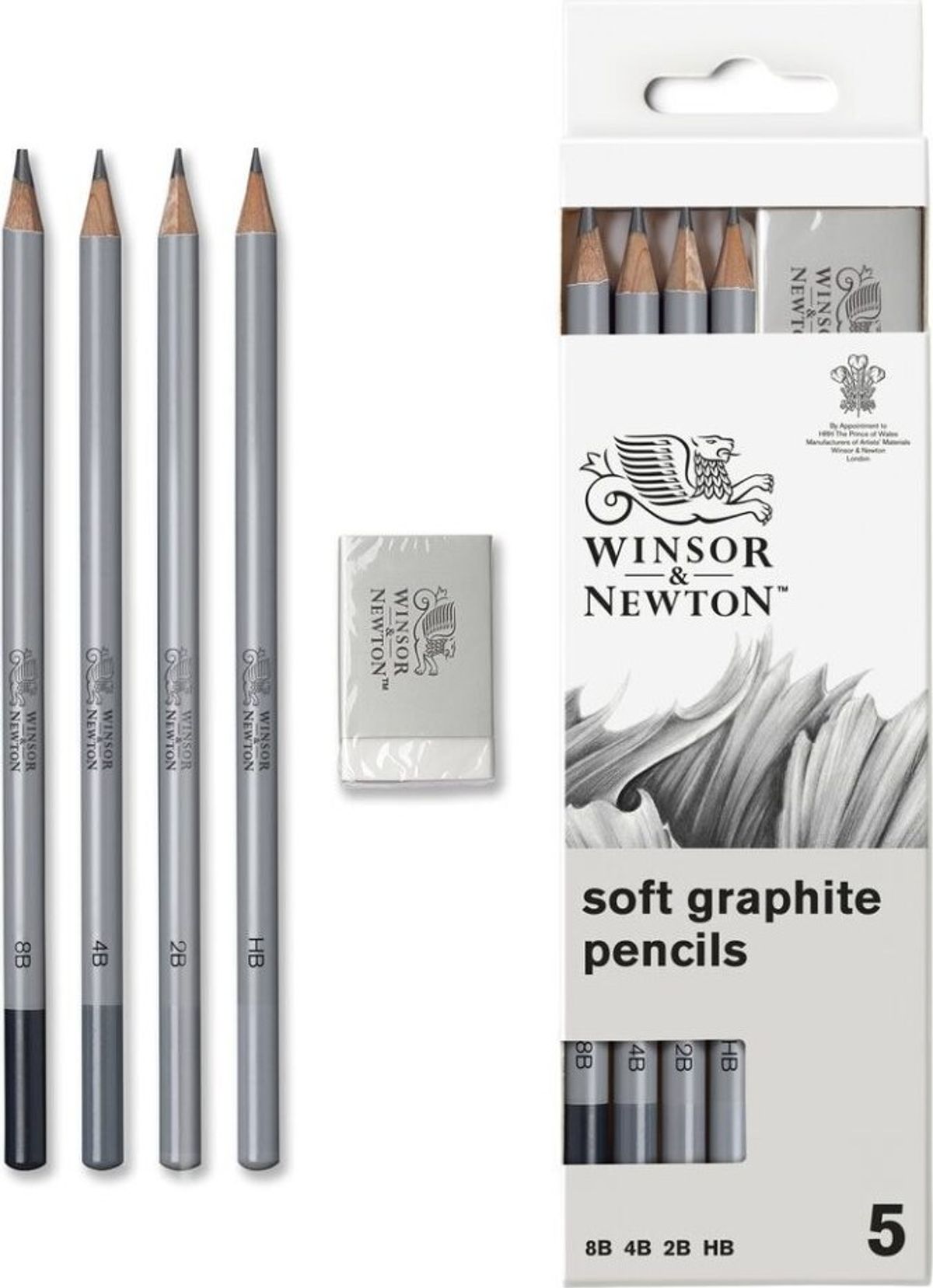 Tegneblyanter Sæt - 5 Dele Inkl. Viskelæder - Winsor & Newton