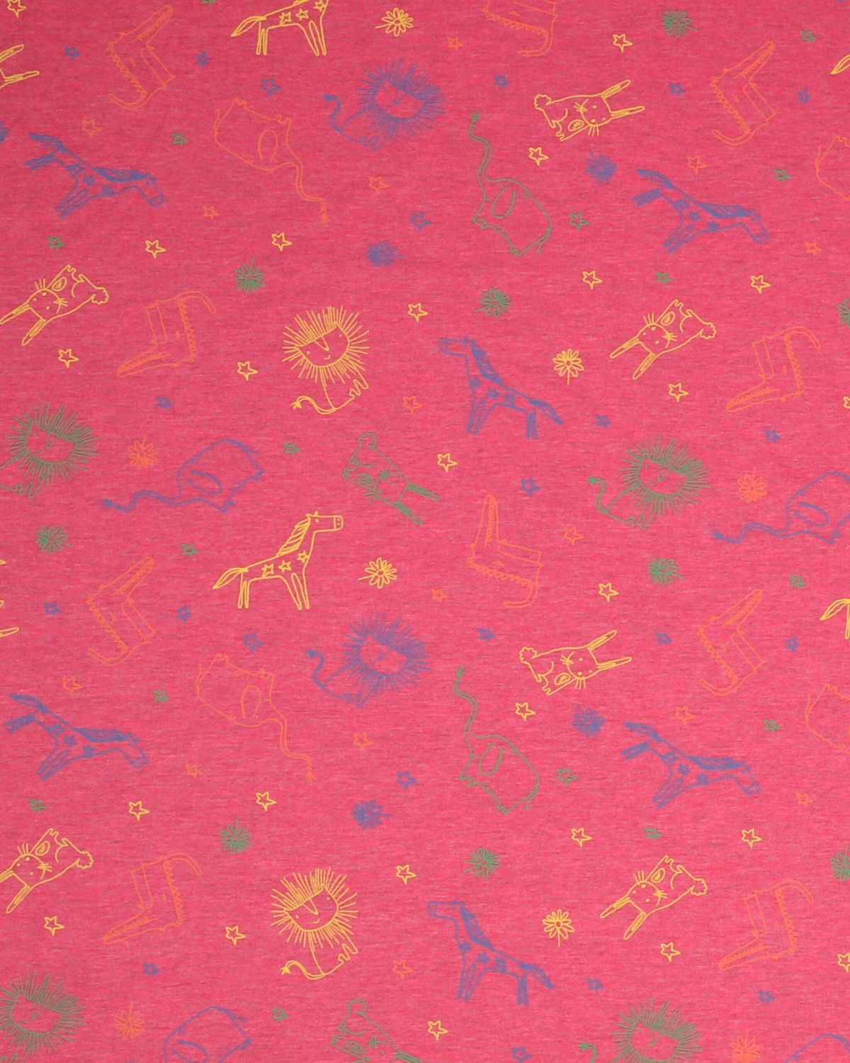 Tegnet dyr på meleret pink - Bomuld/polyester jersey - 4% Elastan, 48% Bomuld, 48% Polyester