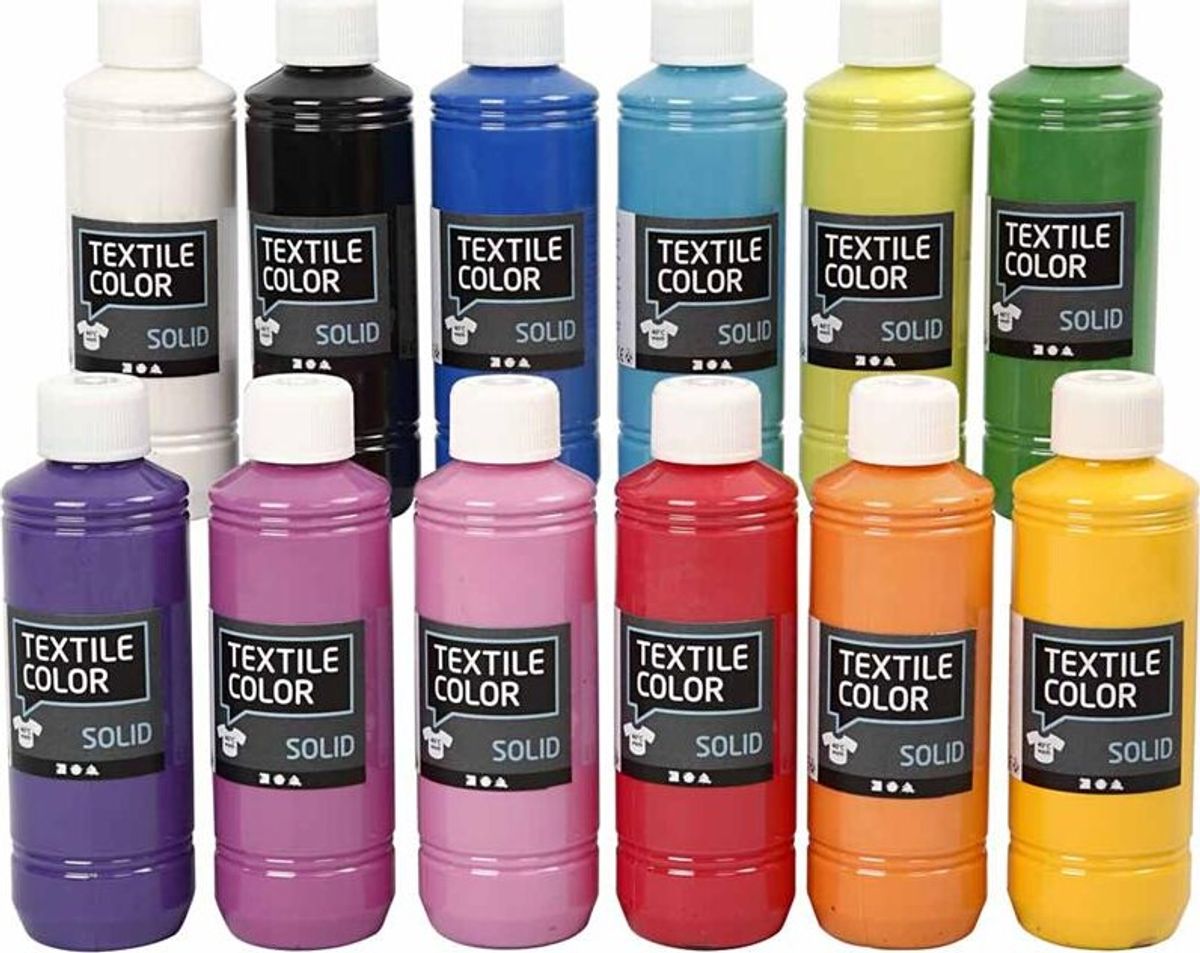 Tekstilmaling - Dækkende - Assorterede Farver 12x250 Ml