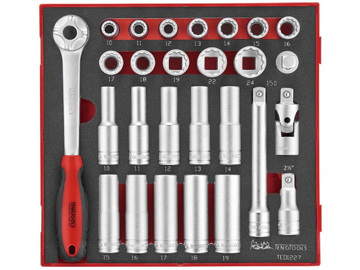 Teng Tools Topnøglesæt 1/2" TED1227 med 27 dele