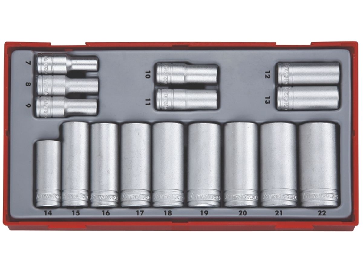 Teng Tools topnøglesæt 3/8" TT3816 med 16 lange toppe 7-22mm