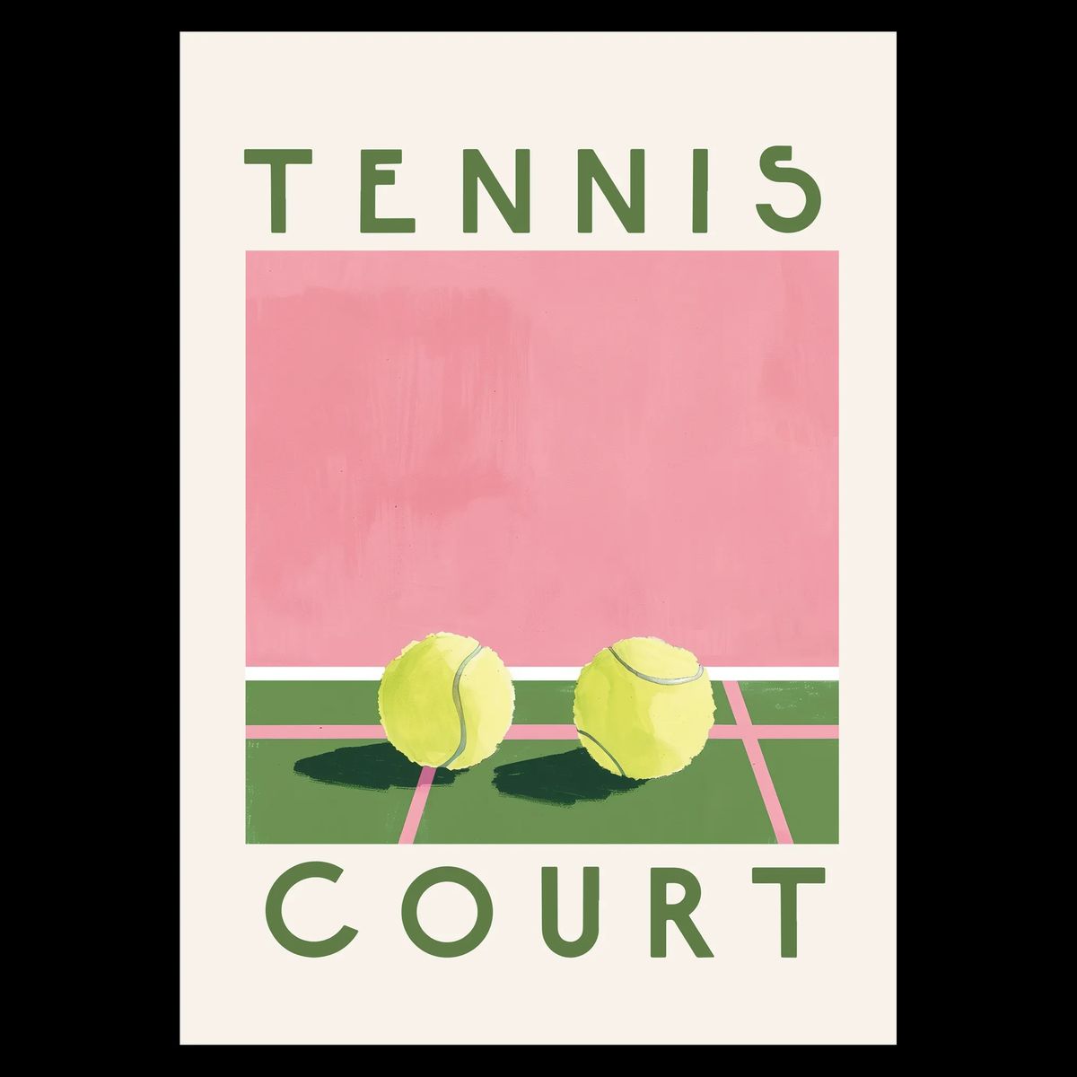 Tennis Court Plakat 42x60 (A2) / Hvid Egetræ