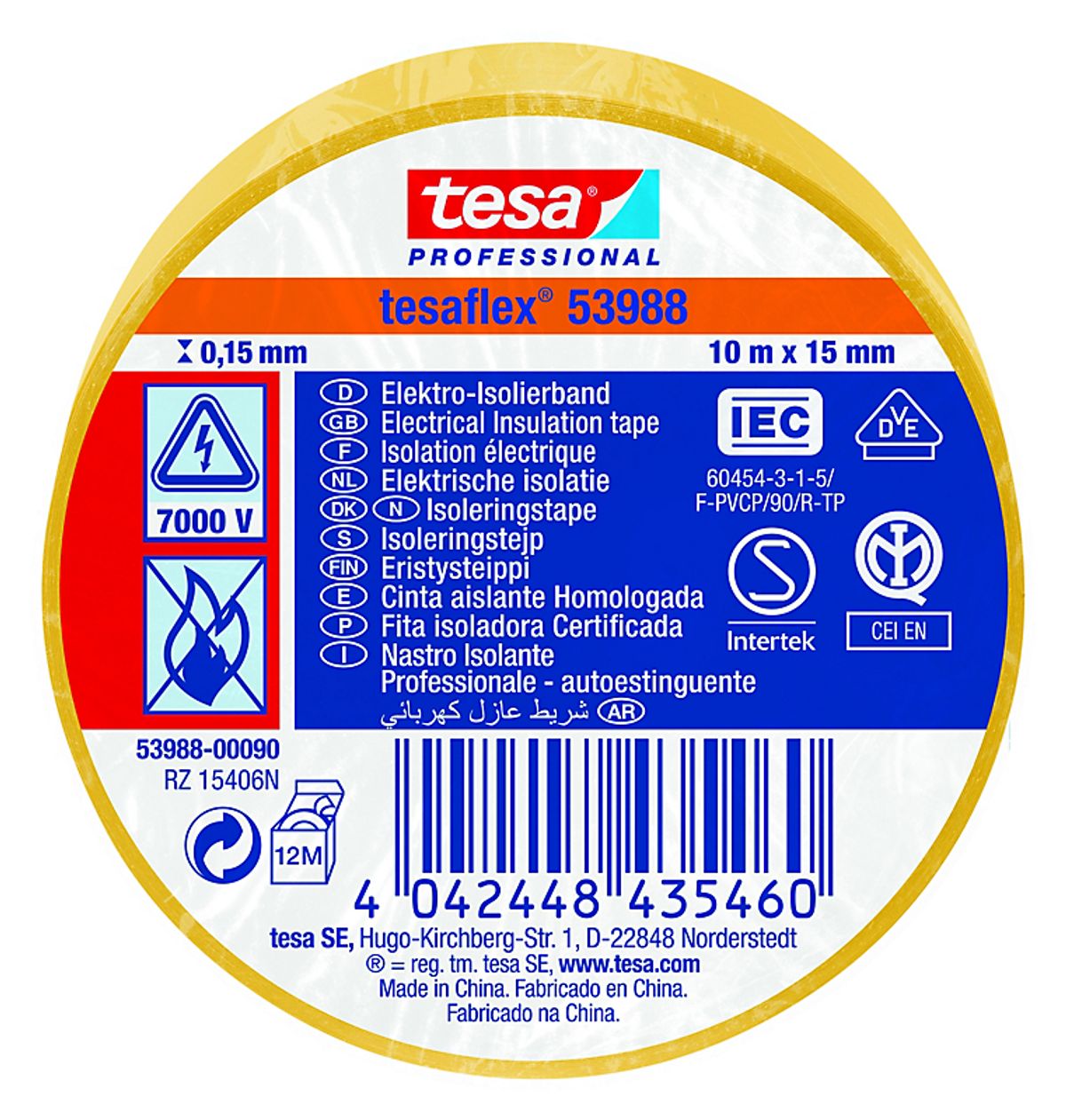 tesa PVC Isoleringstape 10mx15mm Tesaflex VDE/IEC PVC. Gul