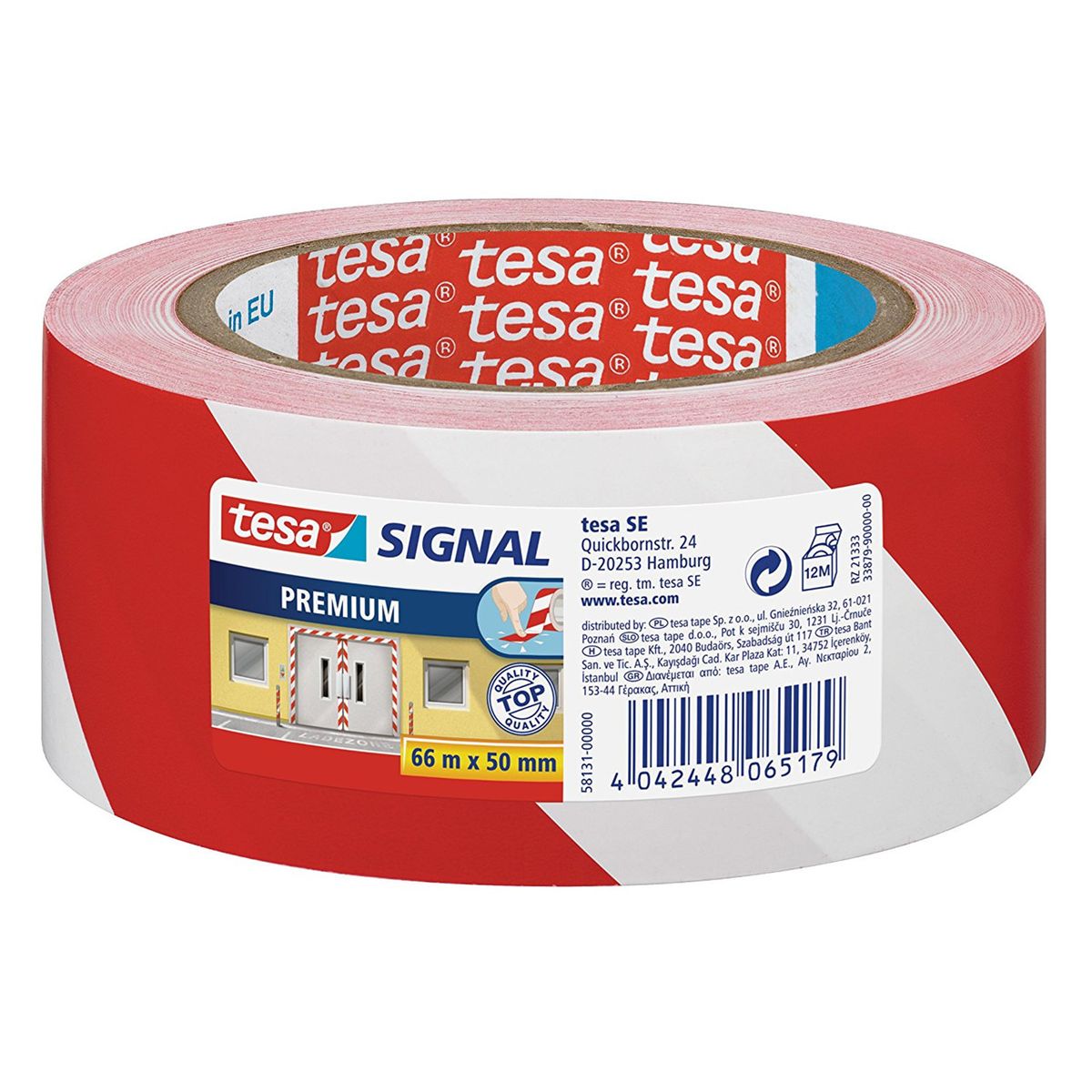 Tesa Signal Premium advarselstape PVC - 66 meter, Rød/Hvid