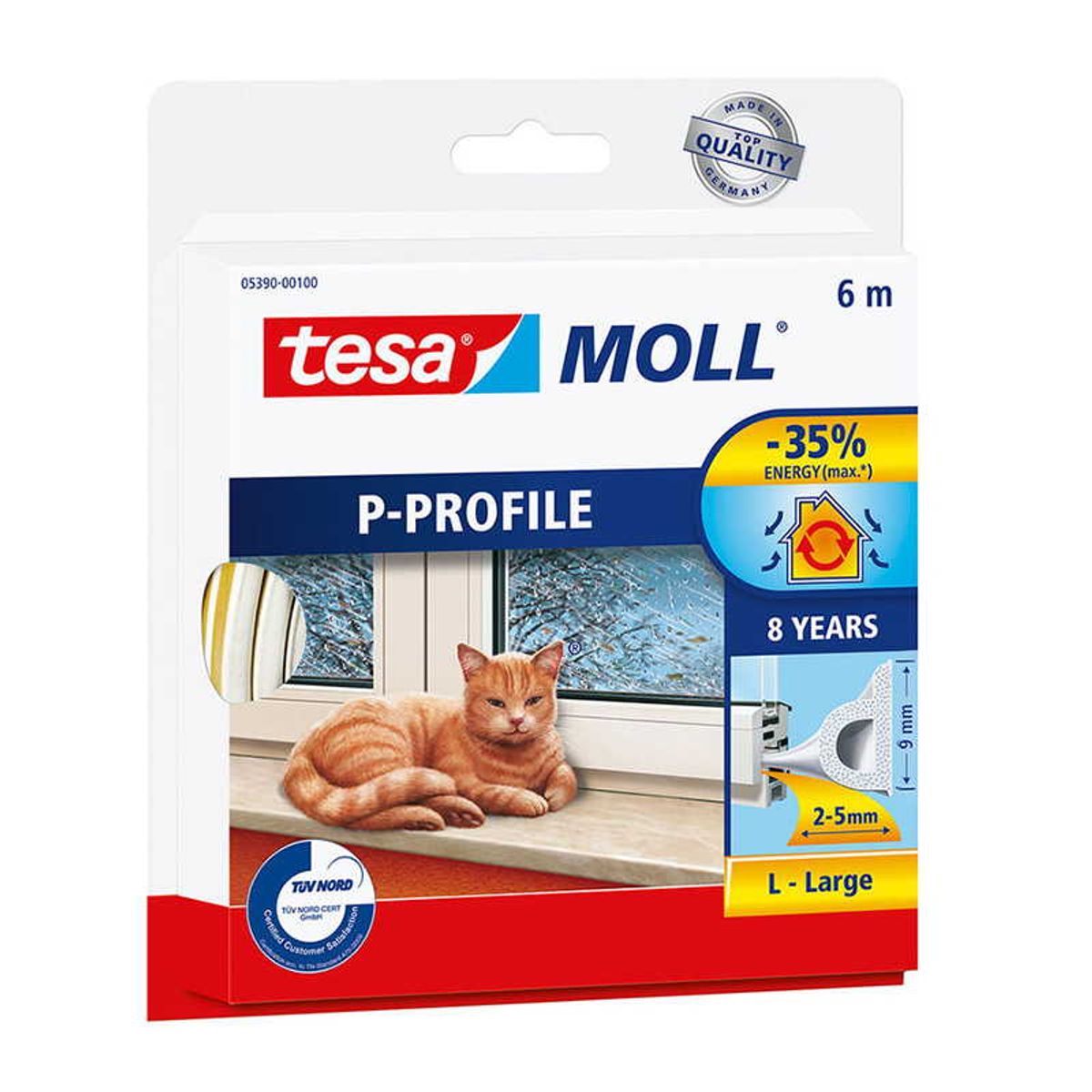 Tesa Tætningsliste P-profil hvid 6m x 9mm x 5,5mm