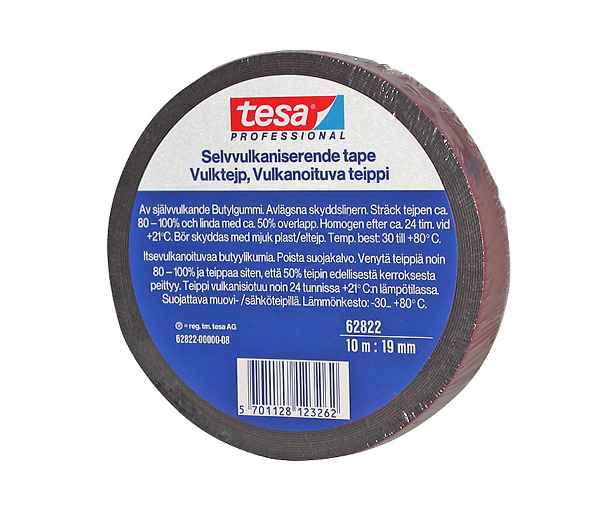 tesa tætningstape 10mx19mm PRO 62822, selvvulkaniserende tape af butylgummi, sort