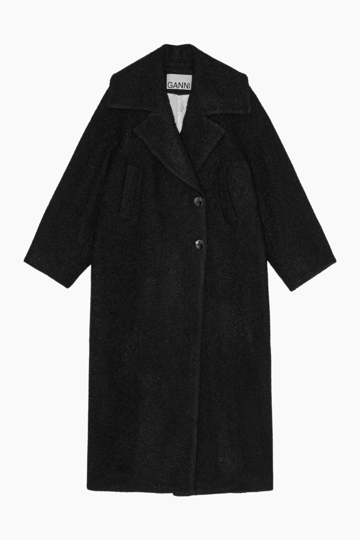 Textured Boucle Wool Coat W0024 - Black - GANNI - Sort L/XL