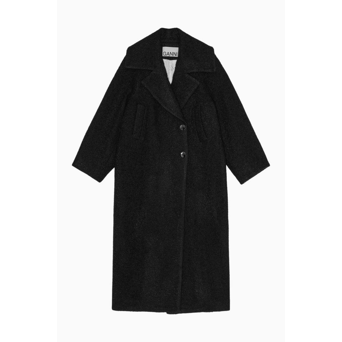 Textured Boucle Wool Coat W0024 - Black - GANNI - Sort XXS/XS