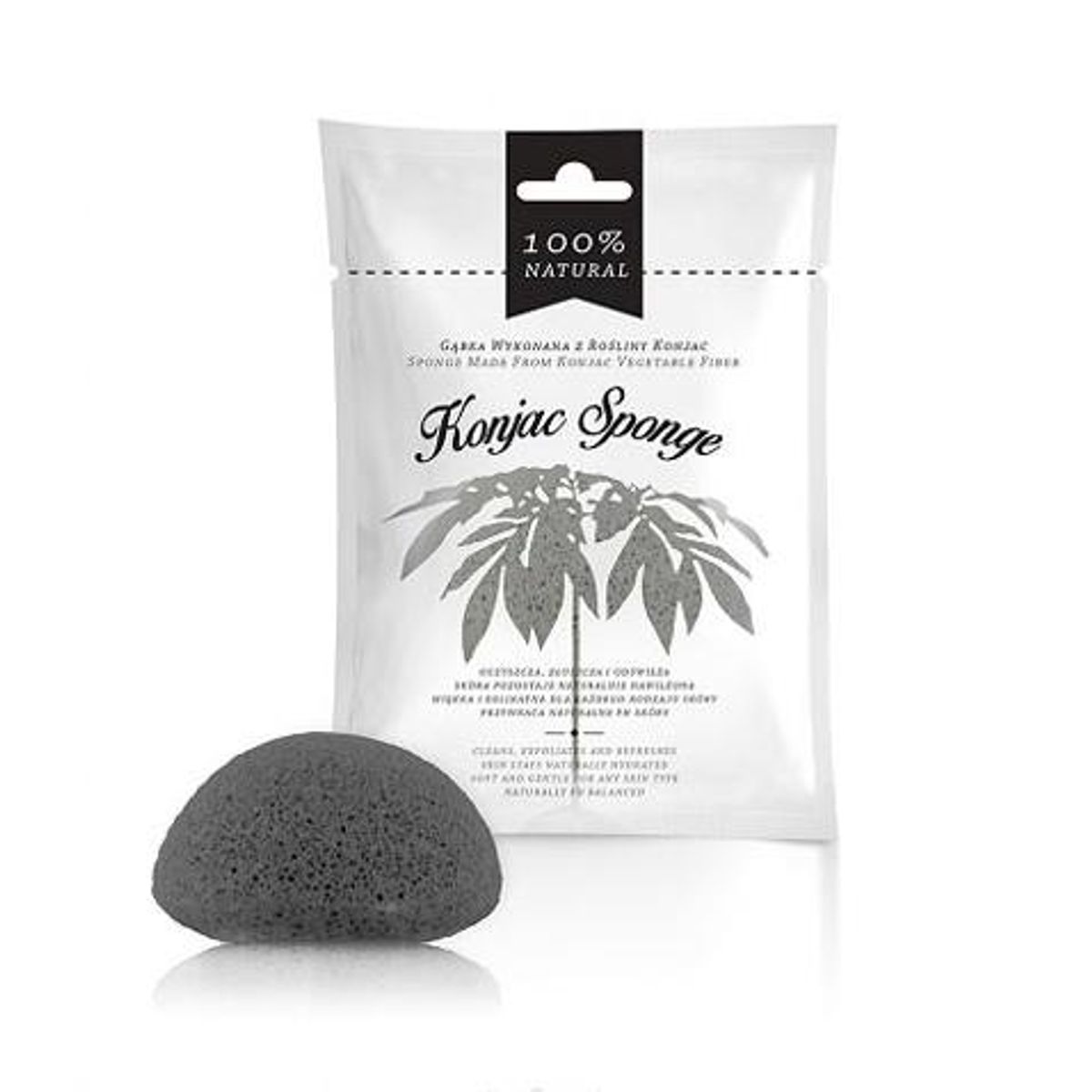 The Konjac Sponge Face, fedtet og uren hud, sort, Unik Food, 1stk