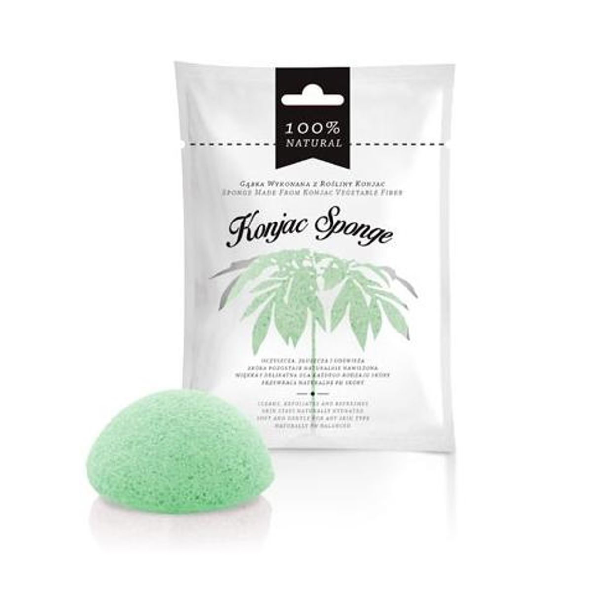 The Konjac Sponge Face, normal og fedtet hud, grøn, Unik Food, 1stk