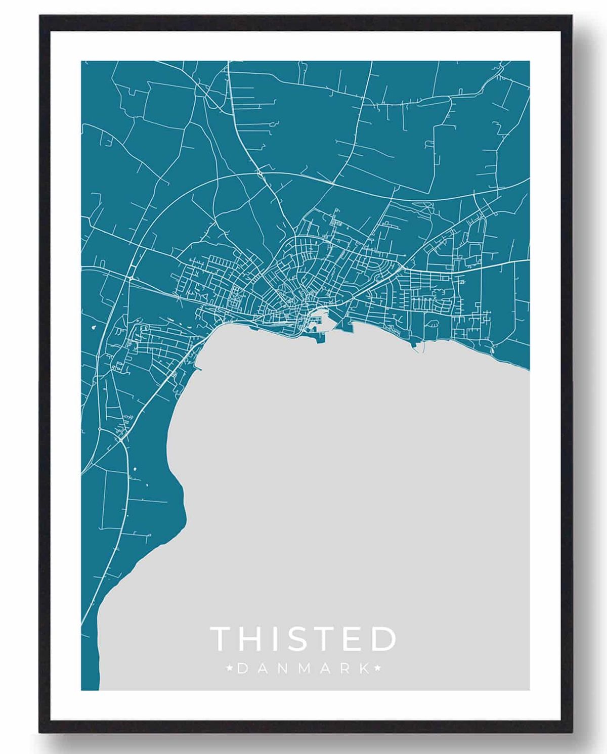 Thisted by plakat - blå (Størrelse: L - 50x70cm (B2))