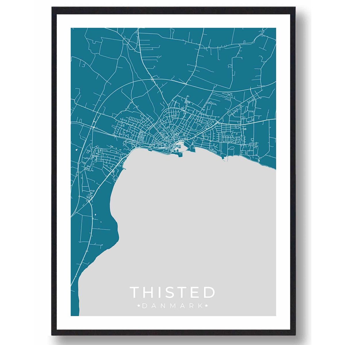 Thisted by plakat - blå (Størrelse: XS - 15x21cm (A5))