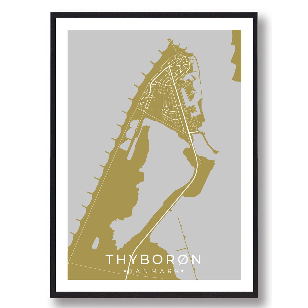 Thyborøn plakat - gul (Størrelse: M - 30x40cm)