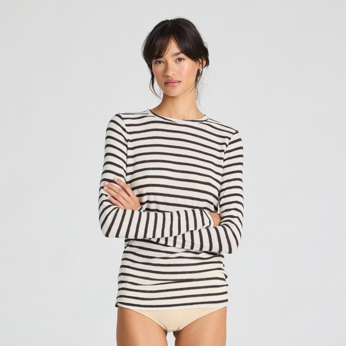 Thyra L/S Wool Sailor Top Reverse dark grey stripe - L