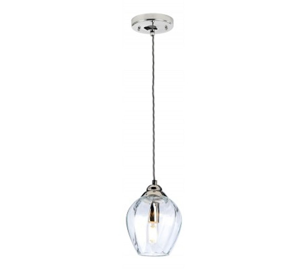 Tiber Loftlampe i glas og stål H34 - 219 cm 1 x E27 - Poleret nikkel/Klar