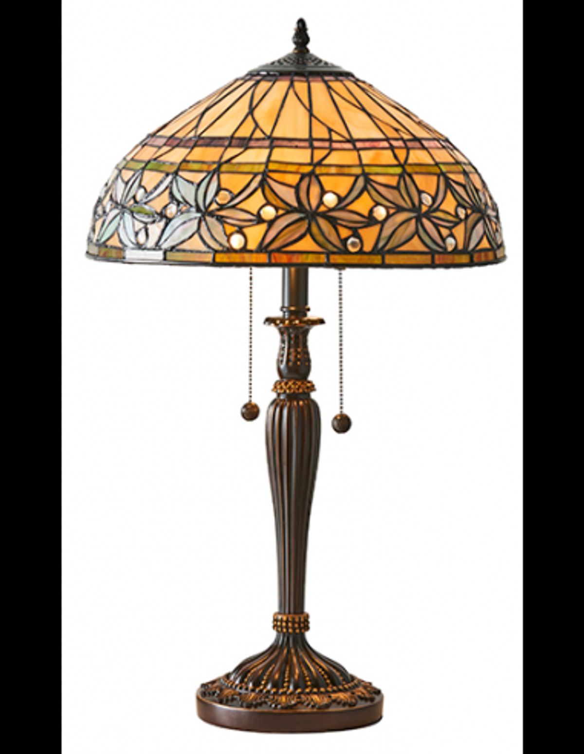 Tiffany Ashtead Bordlampe i polyresin og glas H61 cm 2 x E27 - Antik bronze/Multi