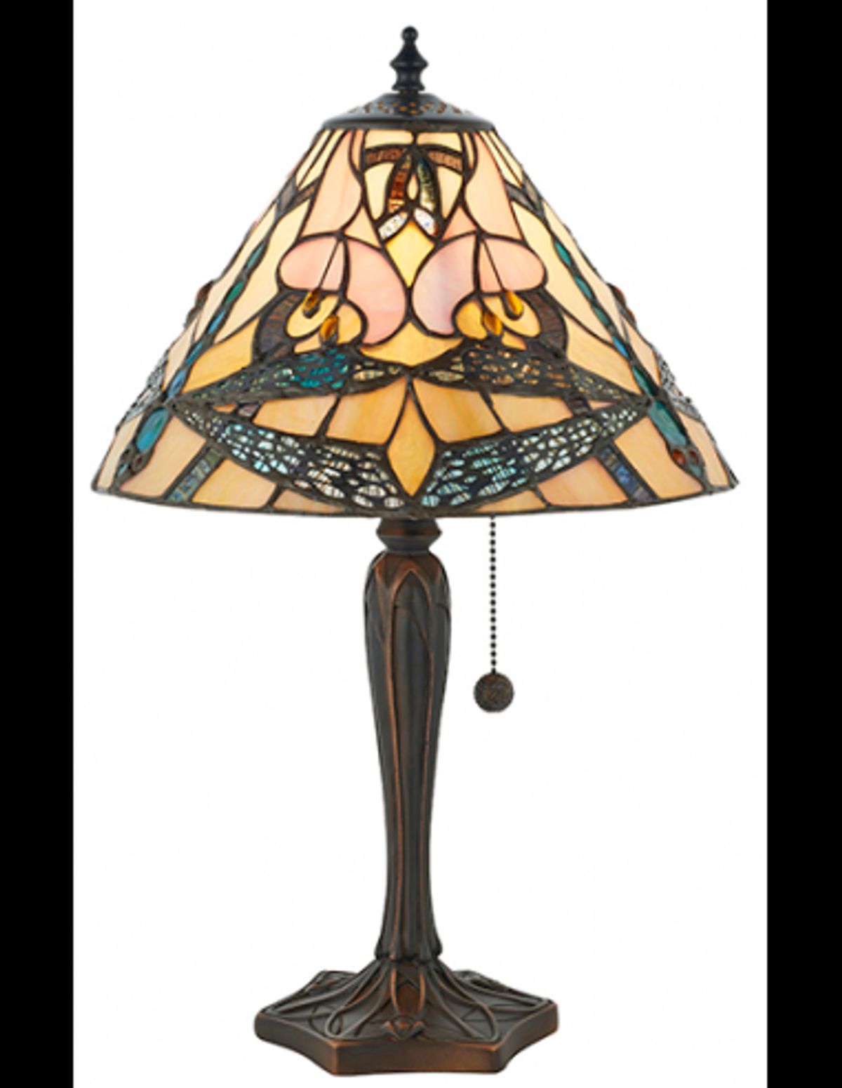 Tiffany Ashton Bordlampe i polyresin og glas H48 cm 1 x E27 - Antik bronze/Multi