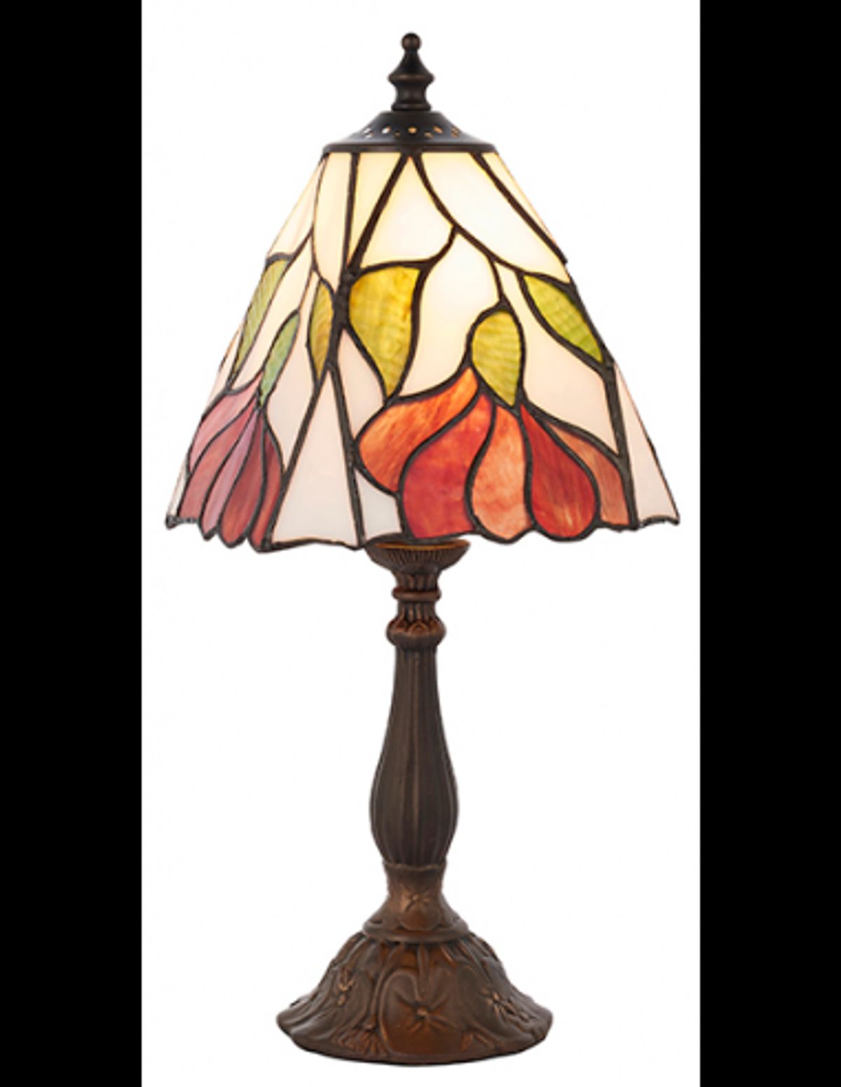 Tiffany Botanica Bordlampe i zink og glas H38 cm 1 x E14 - Antik bronze/Multi