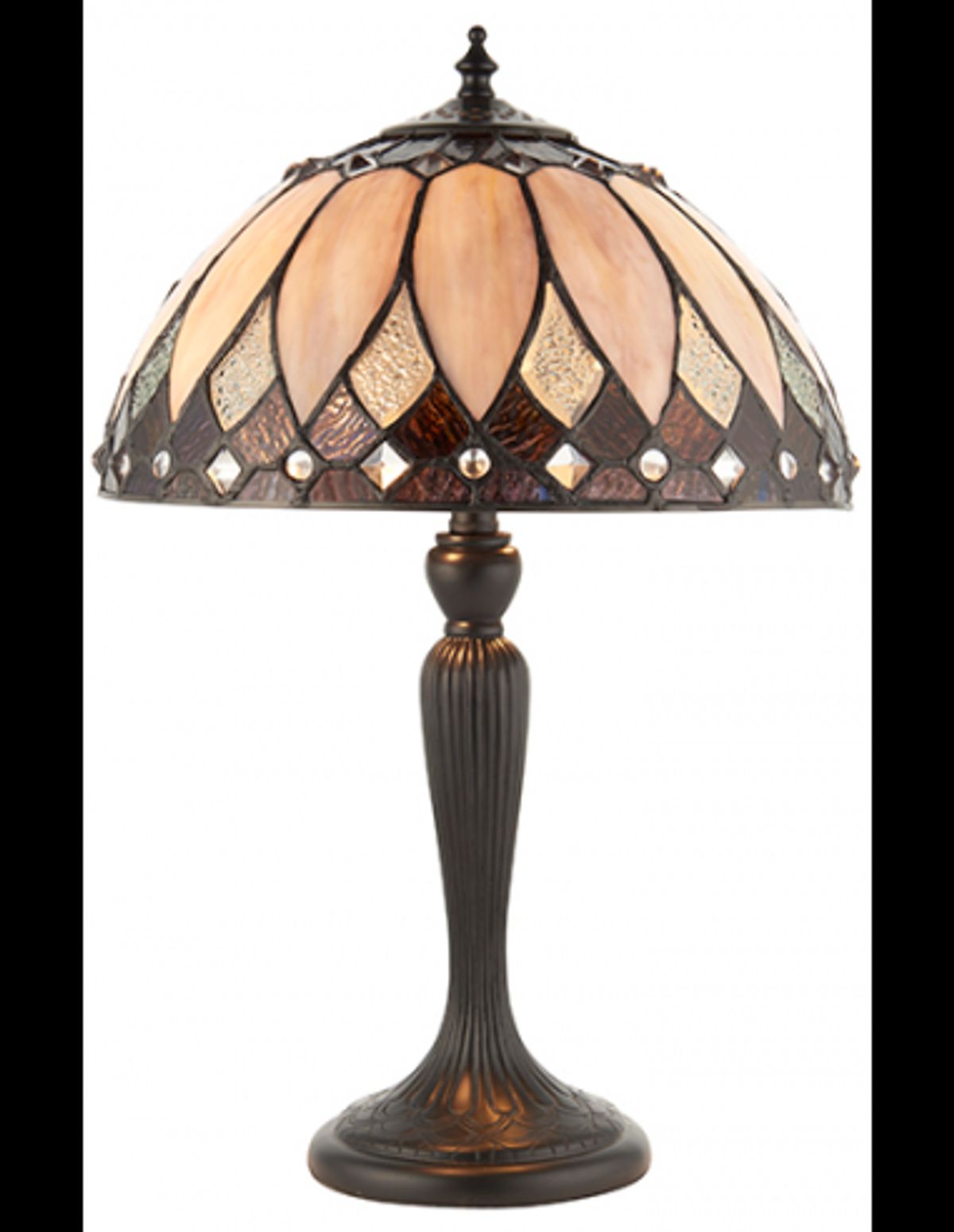 Tiffany Brooklyn Bordlampe i polyresin og glas H46,5 cm 2 x E14 - Antik bronze/Multi