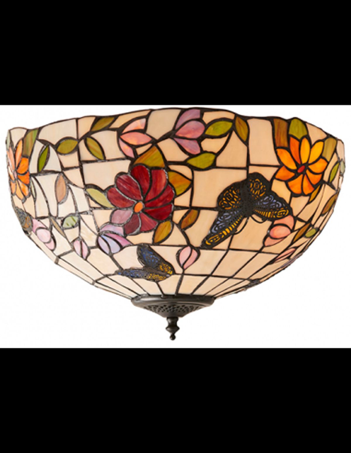 Tiffany Butterfly Plafond i stål og glas Ø41 cm 2 x E27 - Antik bronze/Multi