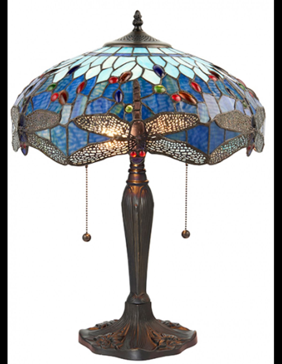 Tiffany Dragonfly Bordlampe i zink og glas H55,5 cm 2 x E27 - Antik bronze/Multi