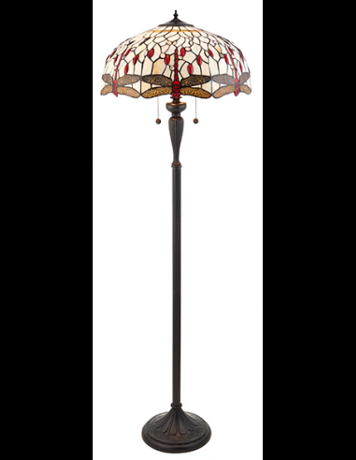 Tiffany Dragonfly Gulvlampe i polyresin og glas H156 cm 2 x E27 - Antik bronze/Multi