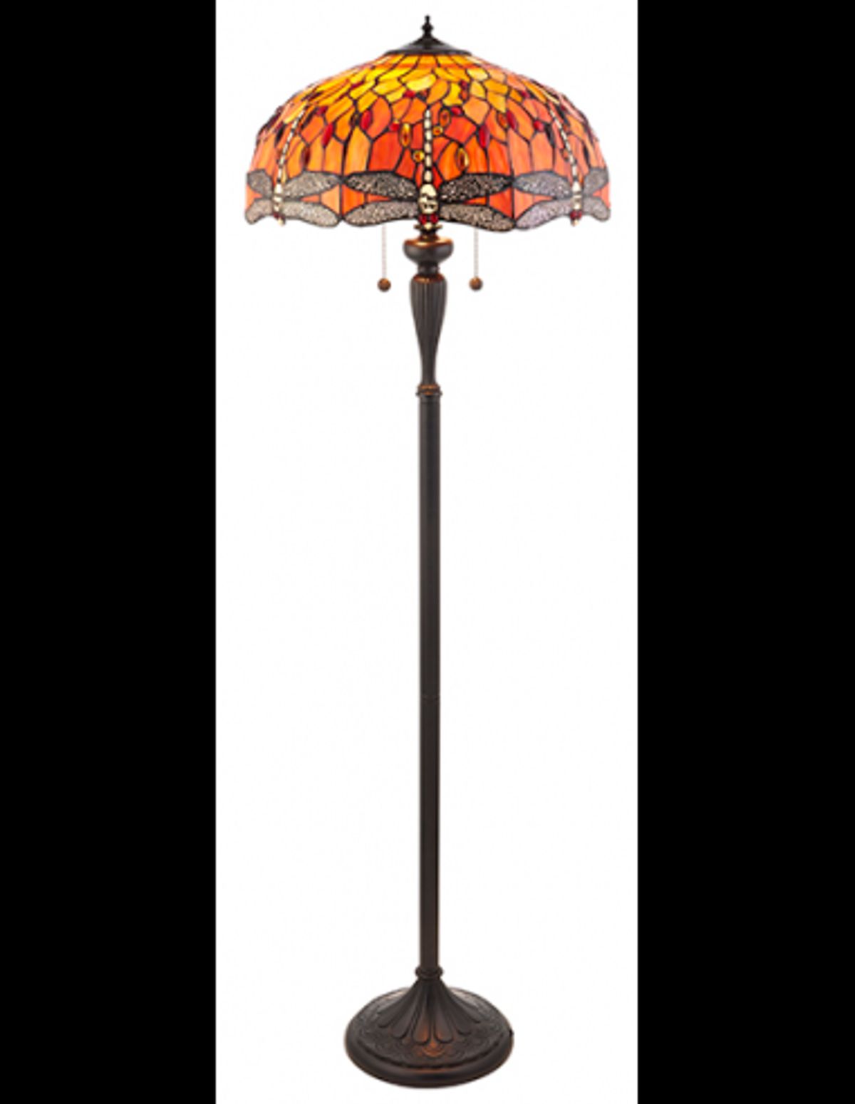 Tiffany Dragonfly Gulvlampe i polyresin og glas H156 cm 2 x E27 - Antik bronze/Multi