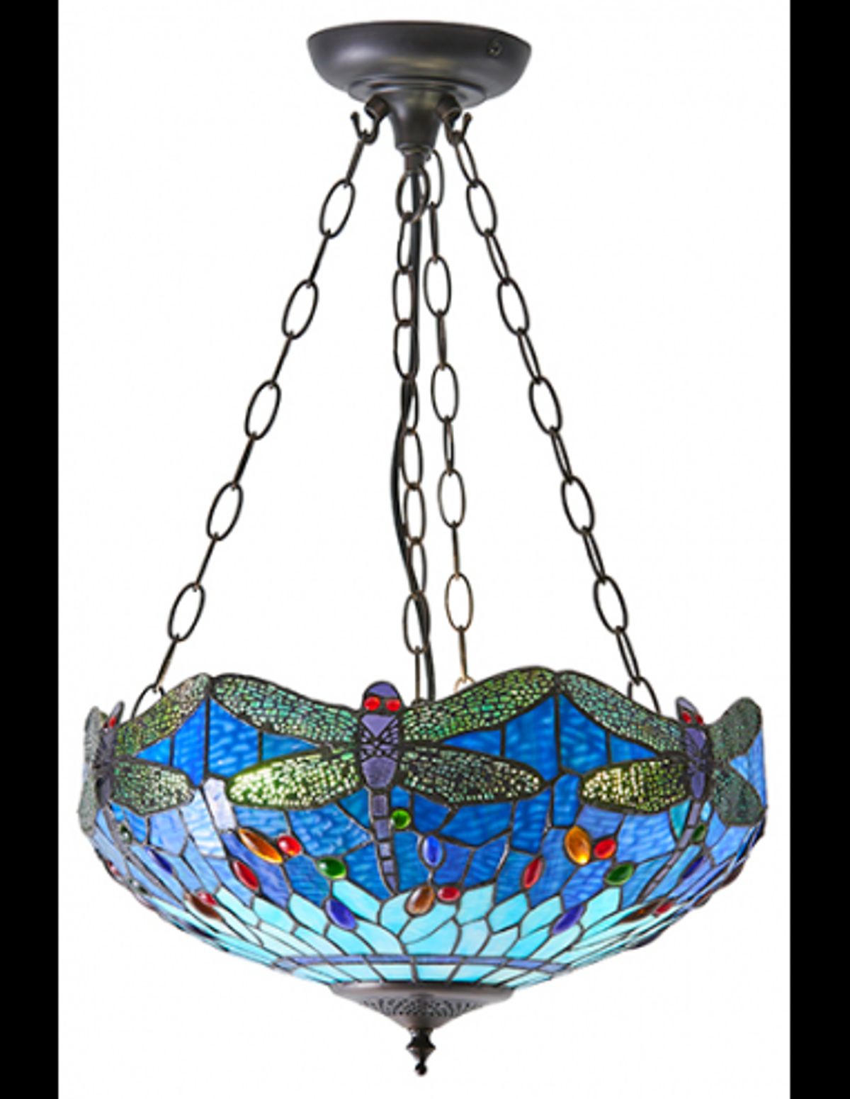 Tiffany Dragonfly Loftlampe i stål og glas Ø41 cm 3 x E27 - Antik bronze/Multi